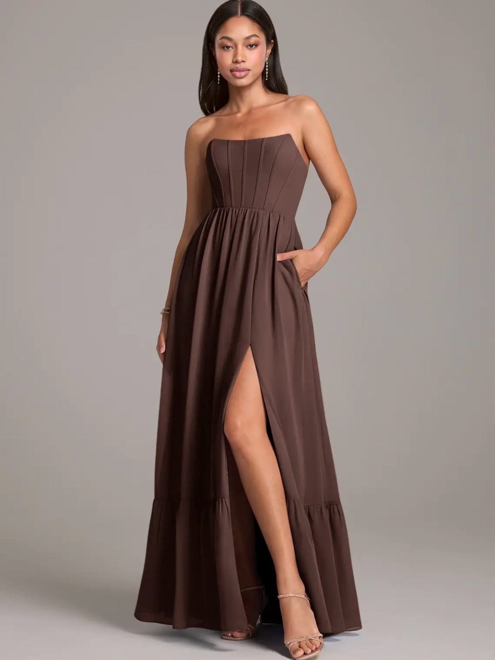 Azazie Kailee Ganache A-Line with Pockets Chiffon Dress